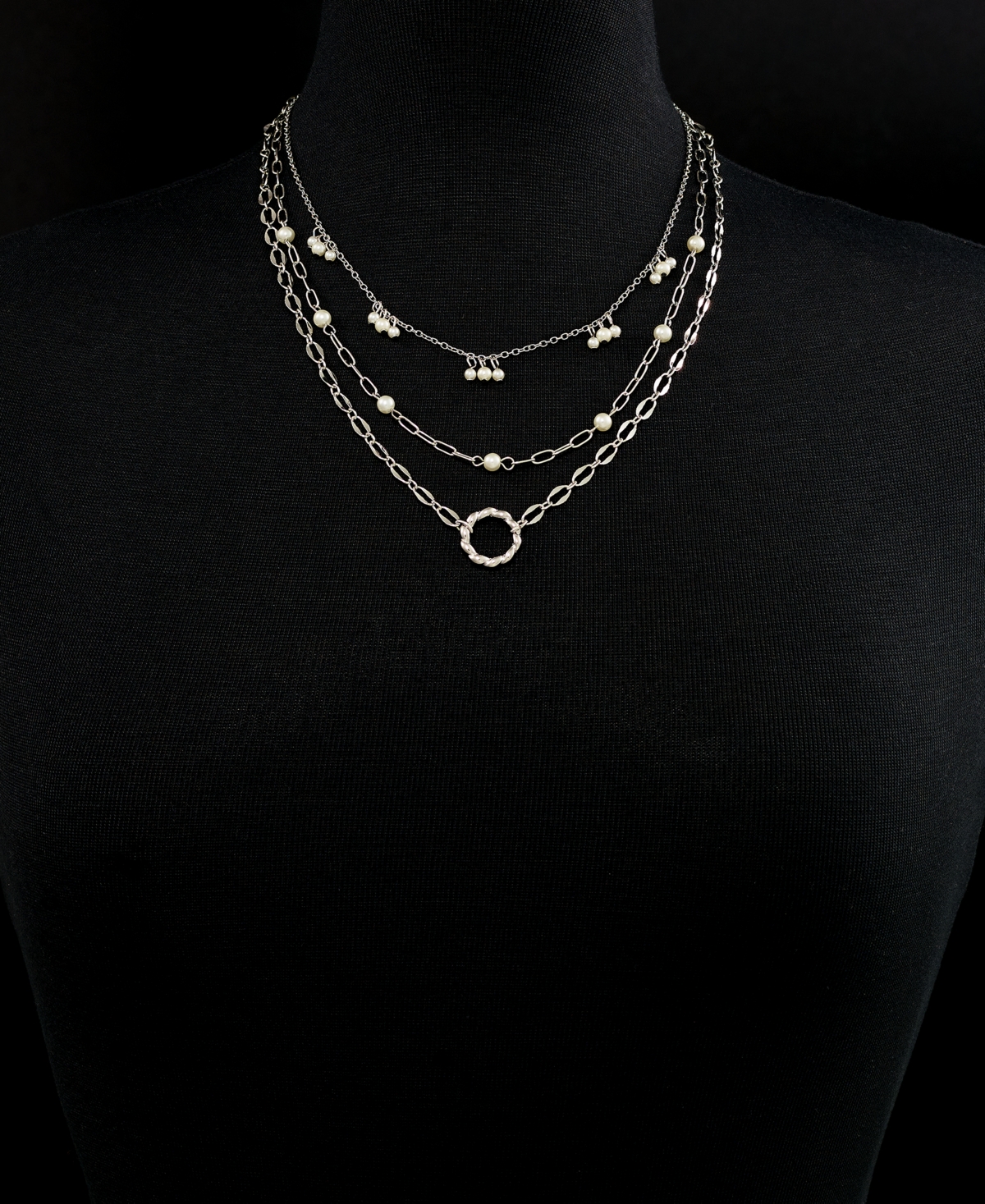 On 34th Imitation Pearl Adorned Twisted Circle Layered Pendant Necklace, + extender, Created for Macy's
