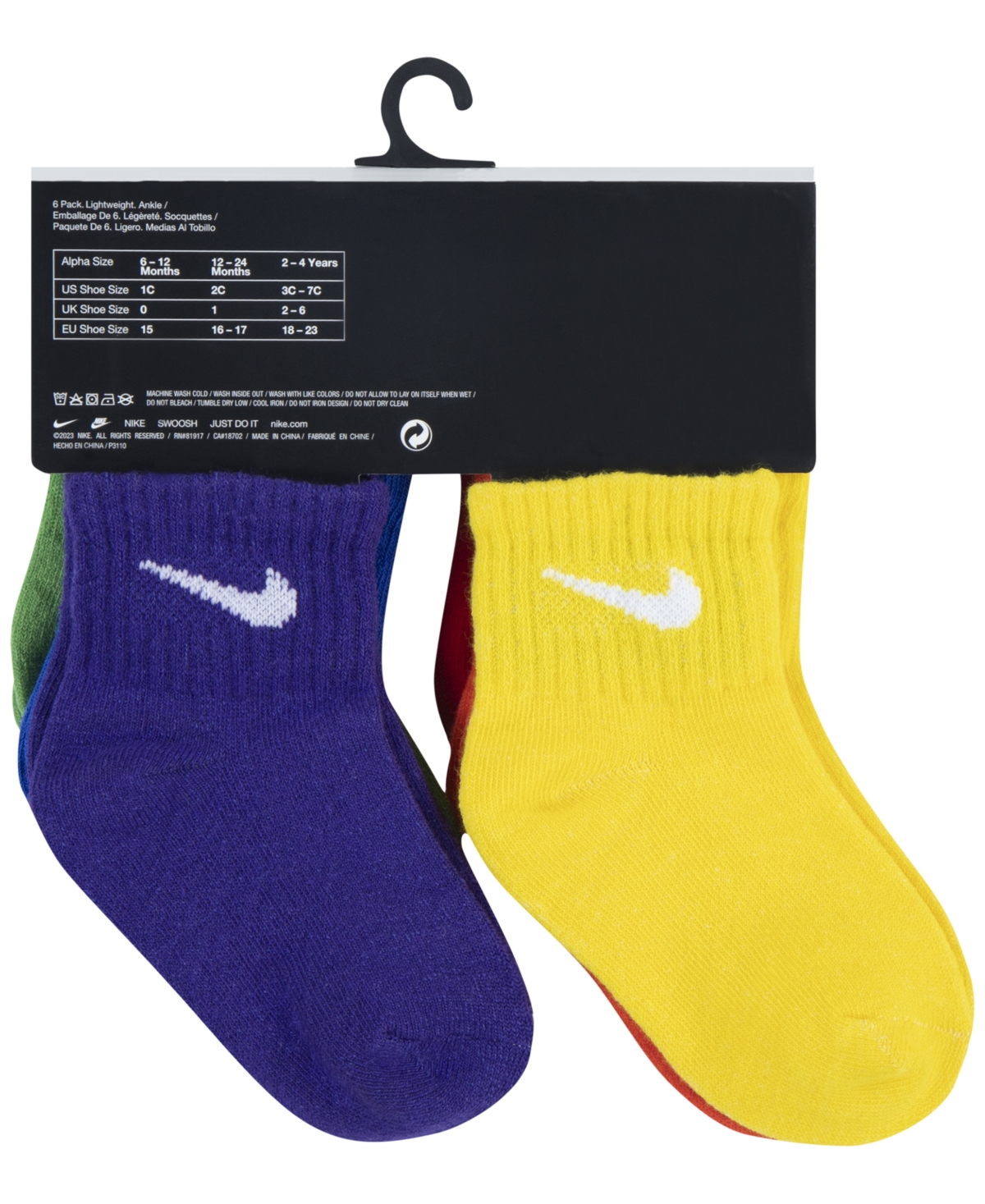 Nike Baby And Toddler Boys Or Girls Swoosh Ankle Socks, Pack Of 6 In Multi