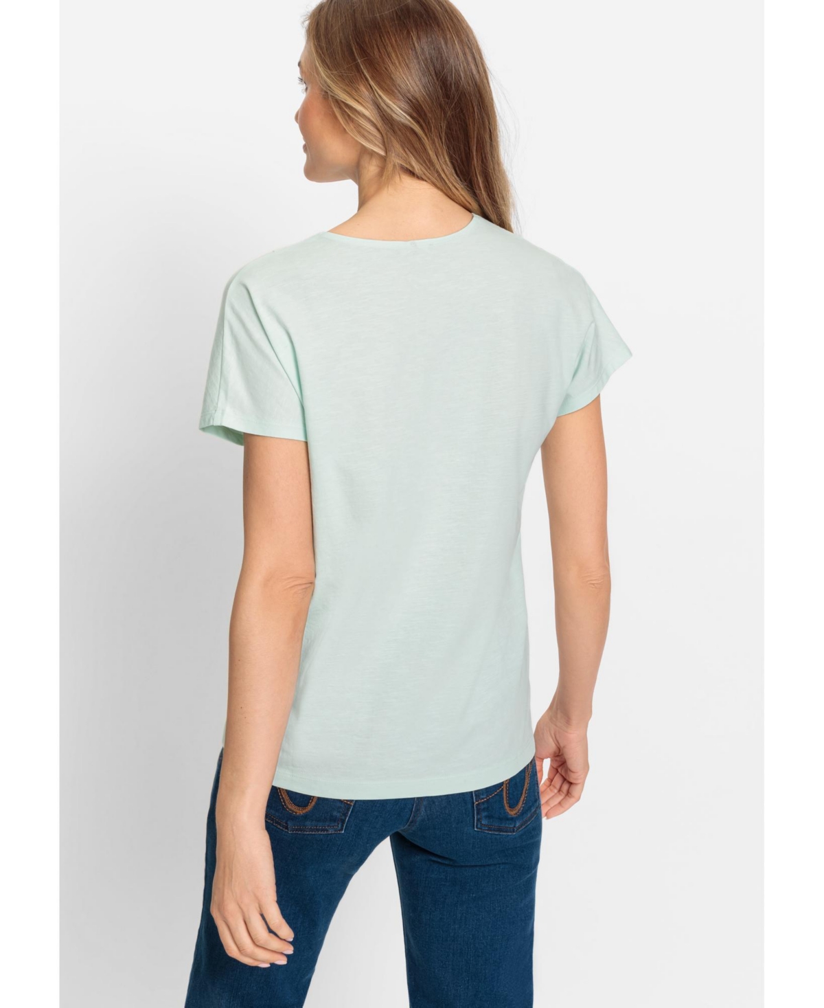 Olsen Women's 100% Cotton Short Sleeve T-Shirt with Embroidered Neckline