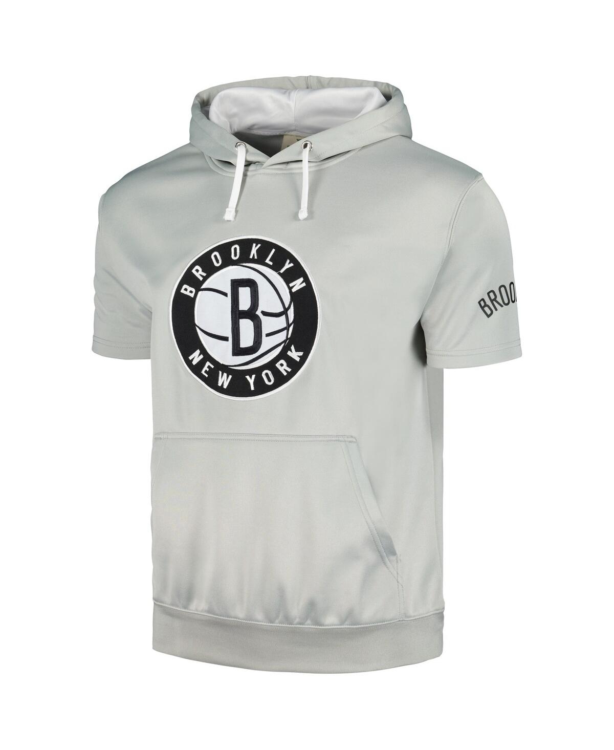 Fanatics Men's Silver/white Brooklyn Nets Short Sleeve Pullover Hoodie In Silver White