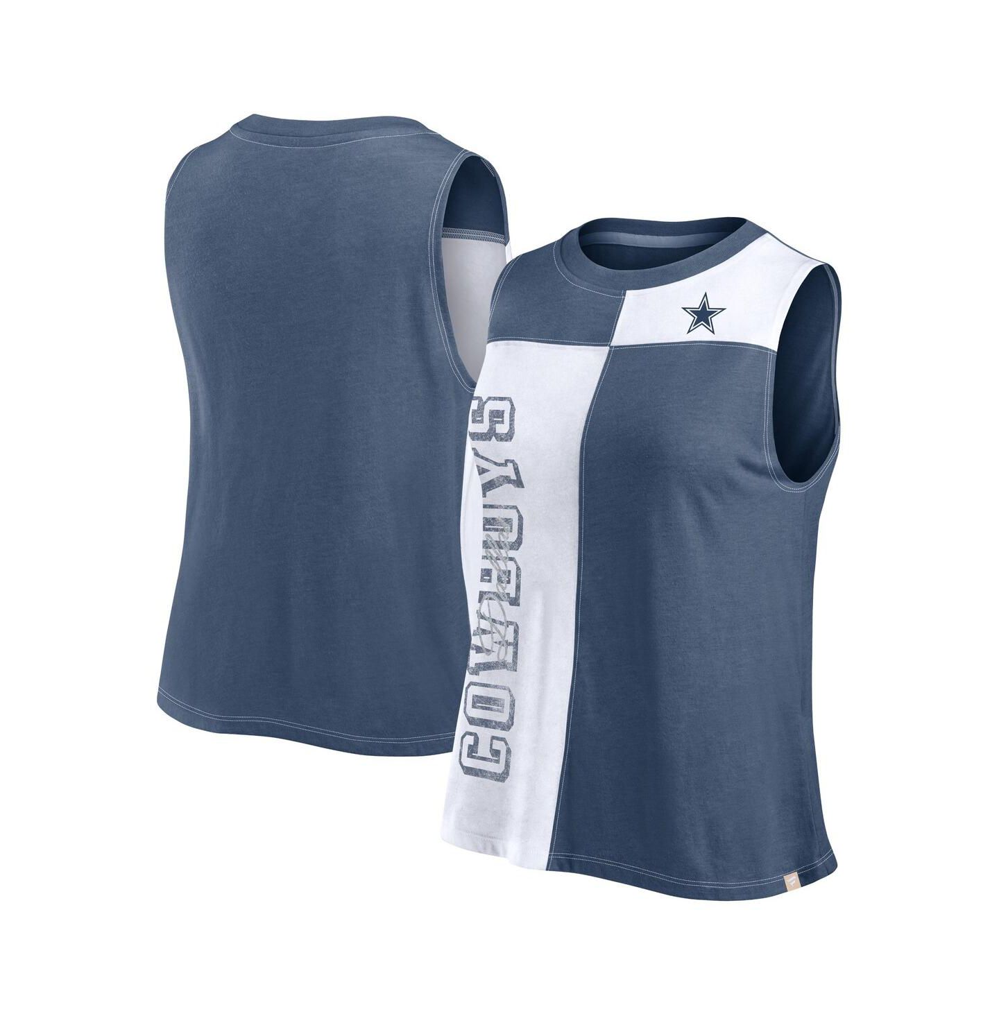 Женский топ Fanatics Navy/White Dallas Cowboys Script Color Block — фото 1