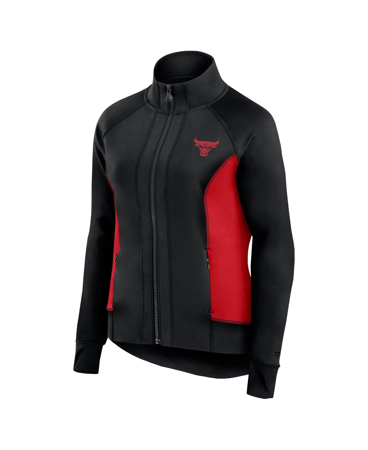 Fanatics Signature Women's Black Chicago Bulls Studio Fitted Full-zip Gym Track Jacket In Black