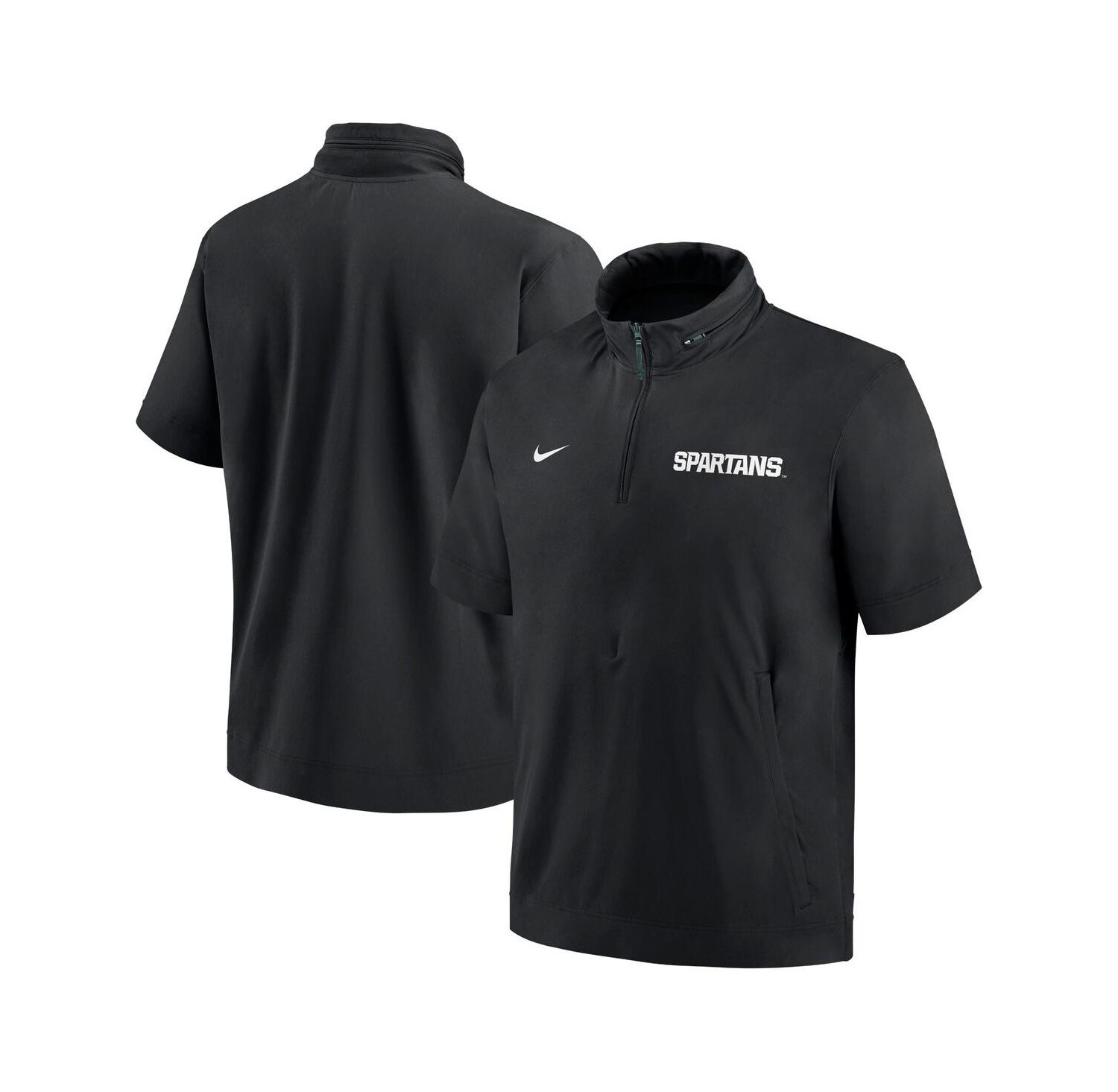 Men's Black Michigan State Spartans 2024 Sideline Coach Short Sleeve Half-Zip Hoodie Jacket