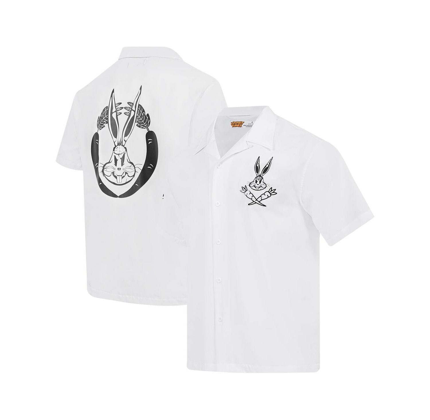 Men's White Looney Tunes Bugs Bunny Melted Skeleton Button-Up Shirt