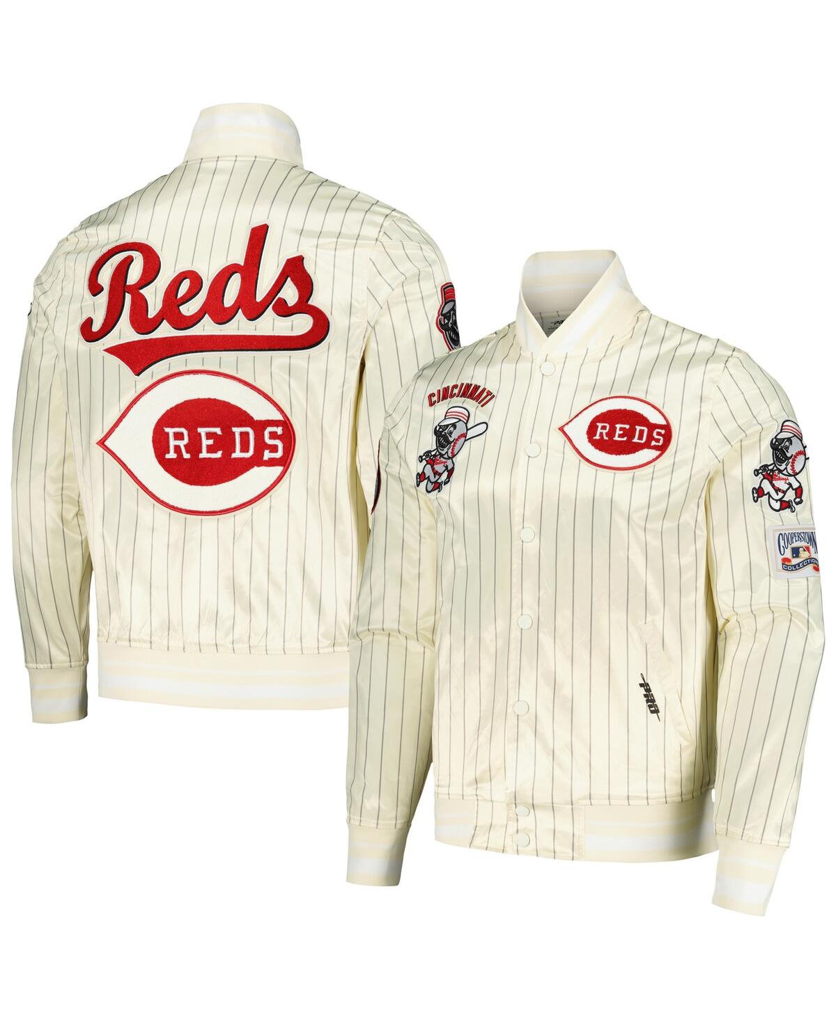 Pro Standard Men's Cream Cincinnati Reds Cooperstown Collection Pinstripe Retro Classic Satin Full-snap Jacket In Cream