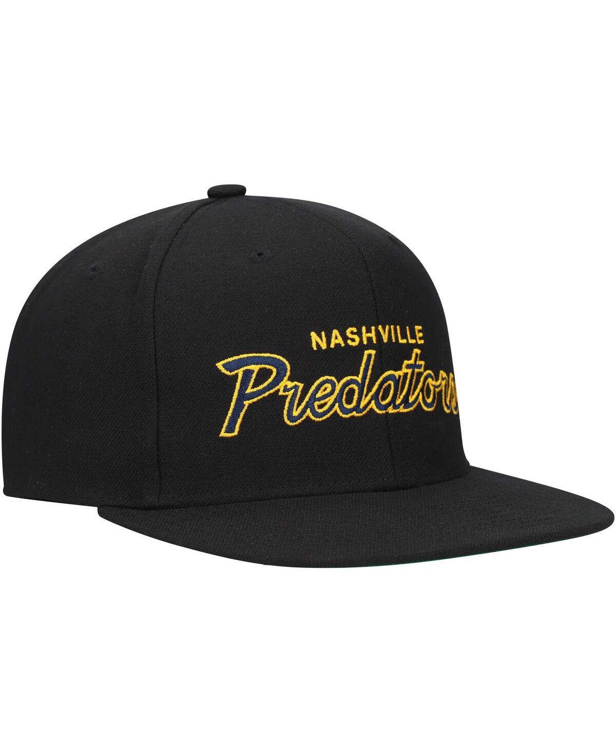 Mitchell & Ness Men's Black Nashville Predators Core Team Script 2.0 Snapback Hat In Black