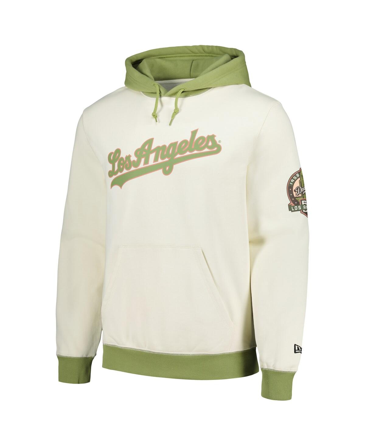 New Era Men's Cream/green Los Angeles Dodgers Color Pop Pullover Hoodie In Cream,green
