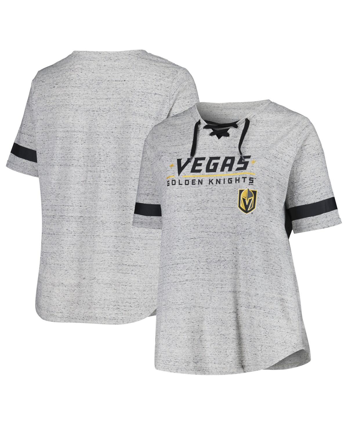 Fanatics Women's Heather Gray Vegas Golden Knights Plus Size Lace-up T-shirt In Heather Gray