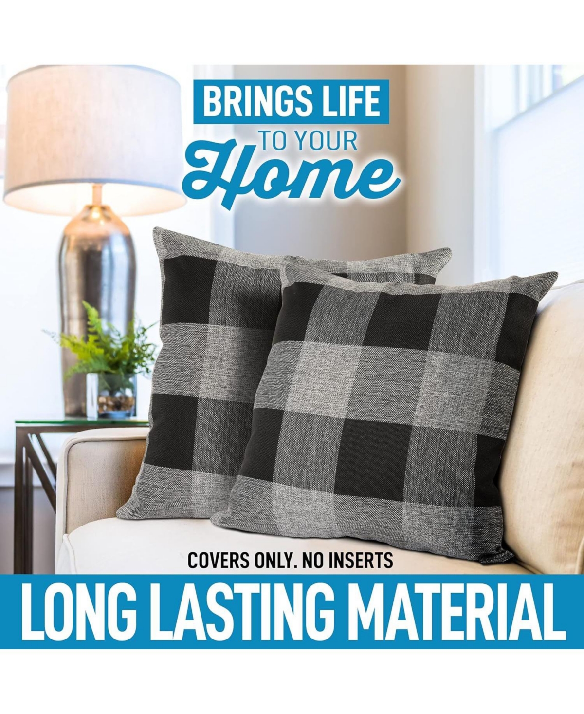 Zulay Kitchen Pack of 2 Buffalo Plaid Throw Pillow Covers - Farmhouse Porch Pillows Outdoor & Indoor Covers 18x18 - Gray  black