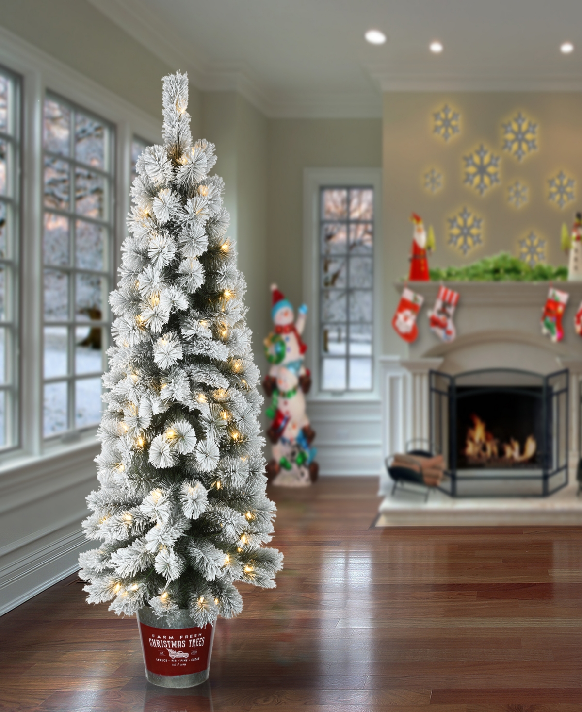 NATIONAL TREE COMPANY PRE-LIT FEEL REAL SNOWY POGUE PINE ARTIFICIAL CHRISTMAS ENTRANCE TREE 5 FT. 