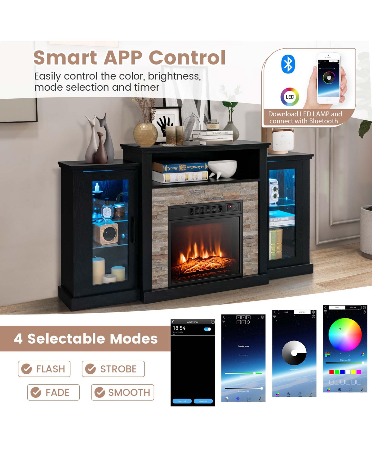 Fireplace Tv Stand with Led Lights & Electric Fireplace For Wall-Mounted Tv