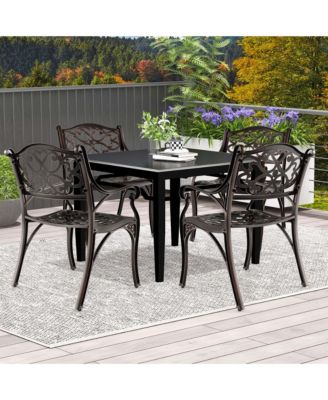 Cast Aluminum Patio Chairs Outdoor Dining with Armrests & Curved Seats