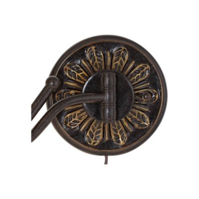 Rosslyn Rustic Swing Arm Wall Lamps Set of 2 Bronze Plug-in Light Fixture Faux Leather Shade for Bedroom Bedside Living Room Reading