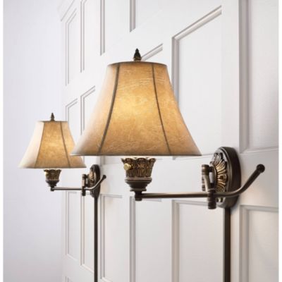 Rosslyn Rustic Swing Arm Wall Lamps Set of 2 Bronze Plug-in Light Fixture Faux Leather Shade for Bedroom Bedside Living Room Reading