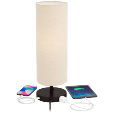 Heyburn Modern Accent Table Lamp 20" High Dark Bronze with USB and AC Power Outlet in Base Oatmeal Cylinder Shade for Bedroom Office Desk