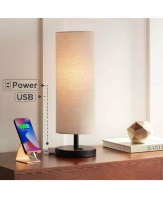 Heyburn Modern Accent Table Lamp 20" High Dark Bronze with USB and AC Power Outlet in Base Oatmeal Cylinder Shade for Bedroom Office Desk