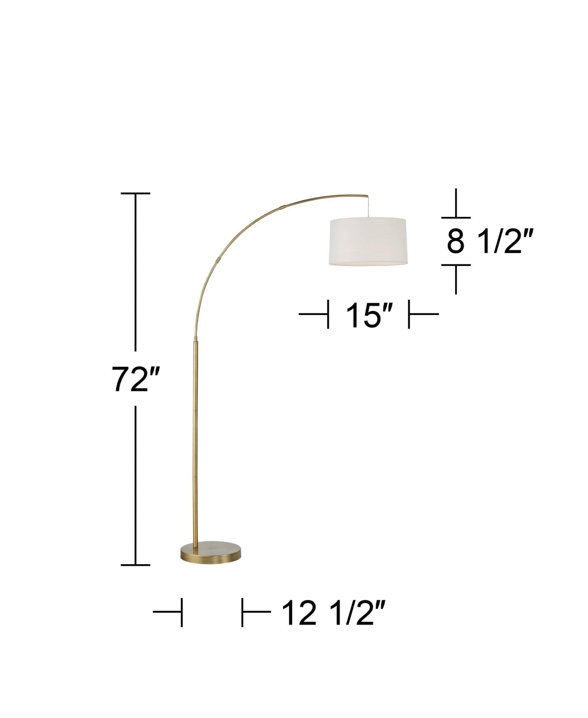 360 Lighting Cora Mid Century Modern Arc Lamps Floor Standing with Usb Charging Port Tall Brass Metal White Linen Fabric Drum Shade for Living Roo