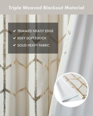 Raina Total Blackout Metallic Print Grommet Top Curtain Single Panel, 50"W x 63"L