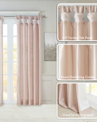 Emilia Twist Tab Lined Window Curtain Panel, Single Curtain with Privacy Lining for Bedroom and Living Room, 108 inch length Single Curtain, Width 50 length 108 inches, Pewter Window Panel