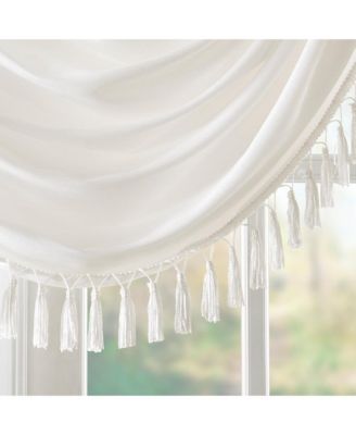Elena Faux Silk Waterfall Embellished Valance Window Valance for Bedroom and kitchen, Lining and Rob Pocket/Back Tab valances for windows for Living Room, Width 46 length 38 inches, White curtain with valance