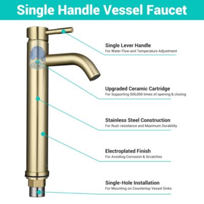 Single Handle Tall Vessel Faucet Bathroom Mixer Tap with Pop-up Drain