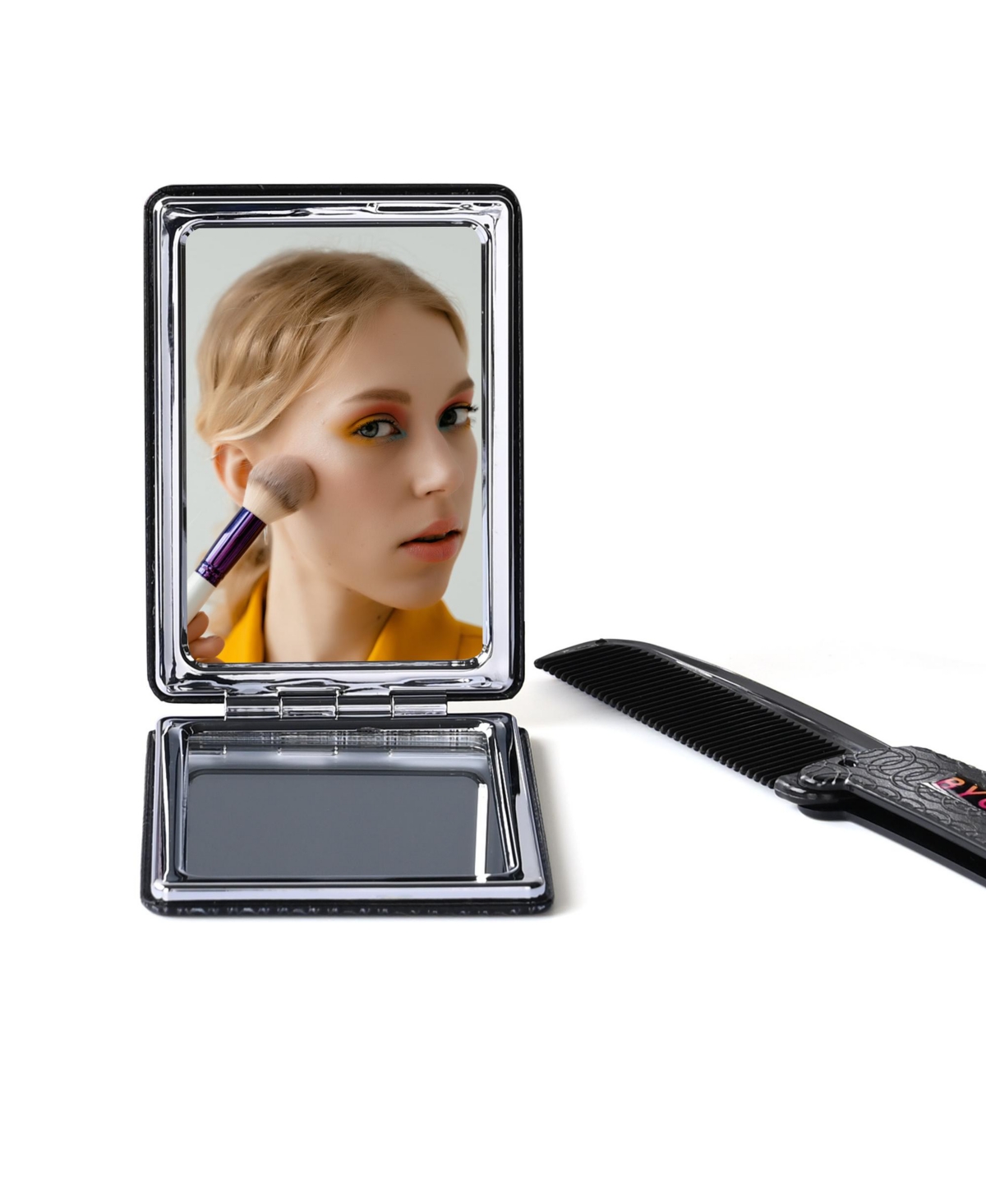 Byootique Portable Pocket Mirror W/ Folding Comb Makeup Cosmetic Mirror Travel