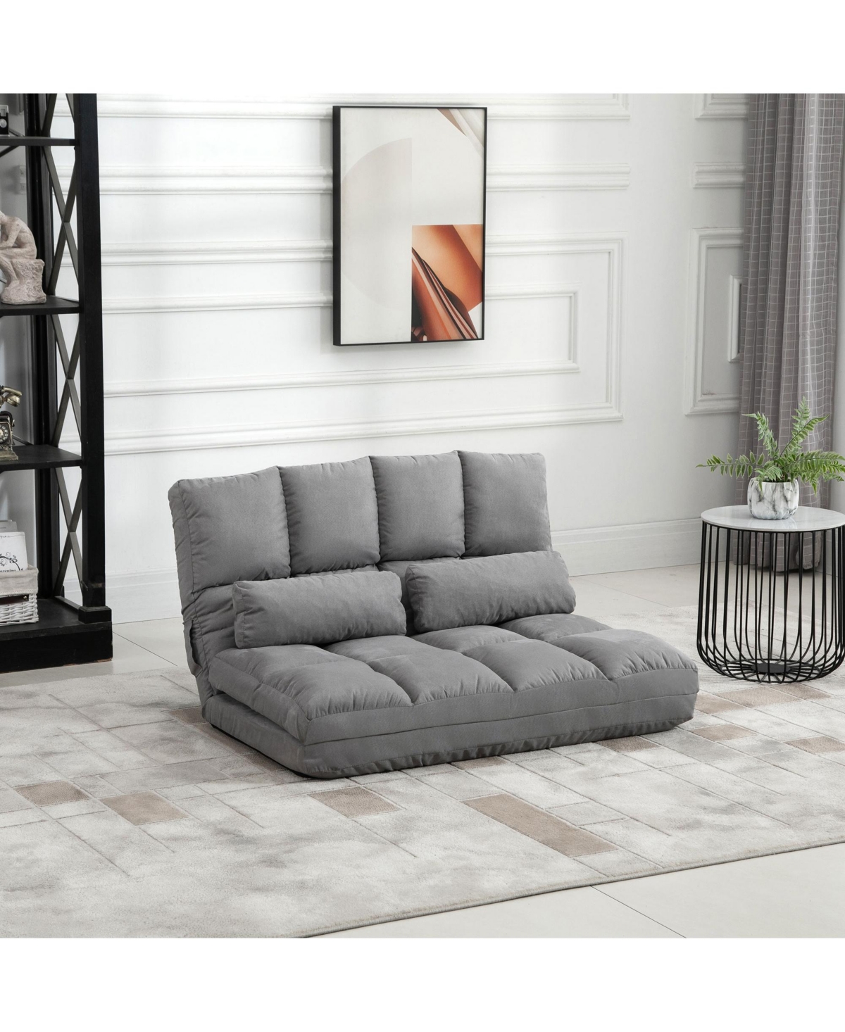 Homcom Convertible Floor Sofa Chair, Folding Couch Bed, Guest Chaise Lounge with 2 Pillows, Adjustable Backrest and Headrest