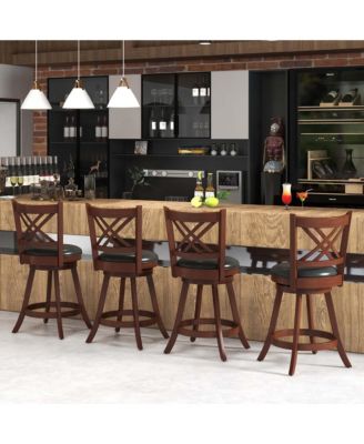 29'' Swivel Bar Stools Set of 2 Upholstered Counter Stools with Cushion & Footrests