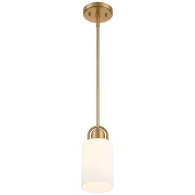 Copenhagan Warm Brass Gold Mini Pendant Light 4 3/4" Wide Modern Opal White Glass Cylinder Shade Fixture for Dining Room House Foyer Kitchen Island Entryway Bedroom Living
