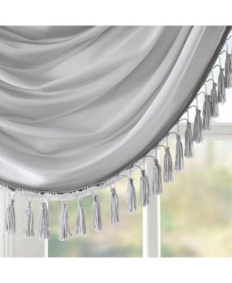 Elena Faux Silk Waterfall Embellished Valance Window Valance for Bedroom and kitchen, Lining and Rob Pocket/Back Tab valances for windows for Living Room, Width 46 length 38 inches, Silver curtain with valance