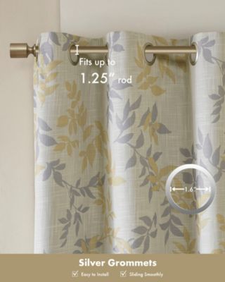 Julie Botanical Blackout Curtain Panel for Bedroom, Grommet Top Single Curtain for Living Room, Width 50 length 95 inches, Yellow Window Panel