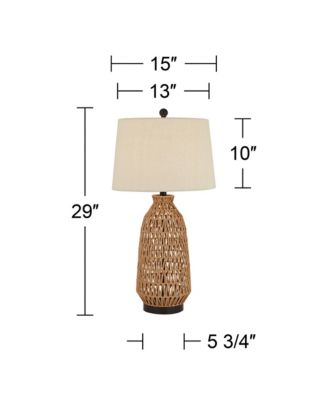 San Carlos Modern Coastal Table Lamp 29" Tall Natural Rattan Wicker with USB Cord Dimmer Oatmeal Fabric Shade for Bedroom Living Room