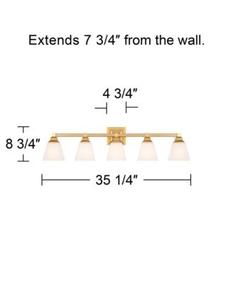 Mencino-Opal Modern Wall Mount Light Warm Brass Gold Metal Hardwired 35 1/4" Wide 5-Light Fixture Etched White Glass Shades for Bathroom Vanity Mirror House Home Room Decor