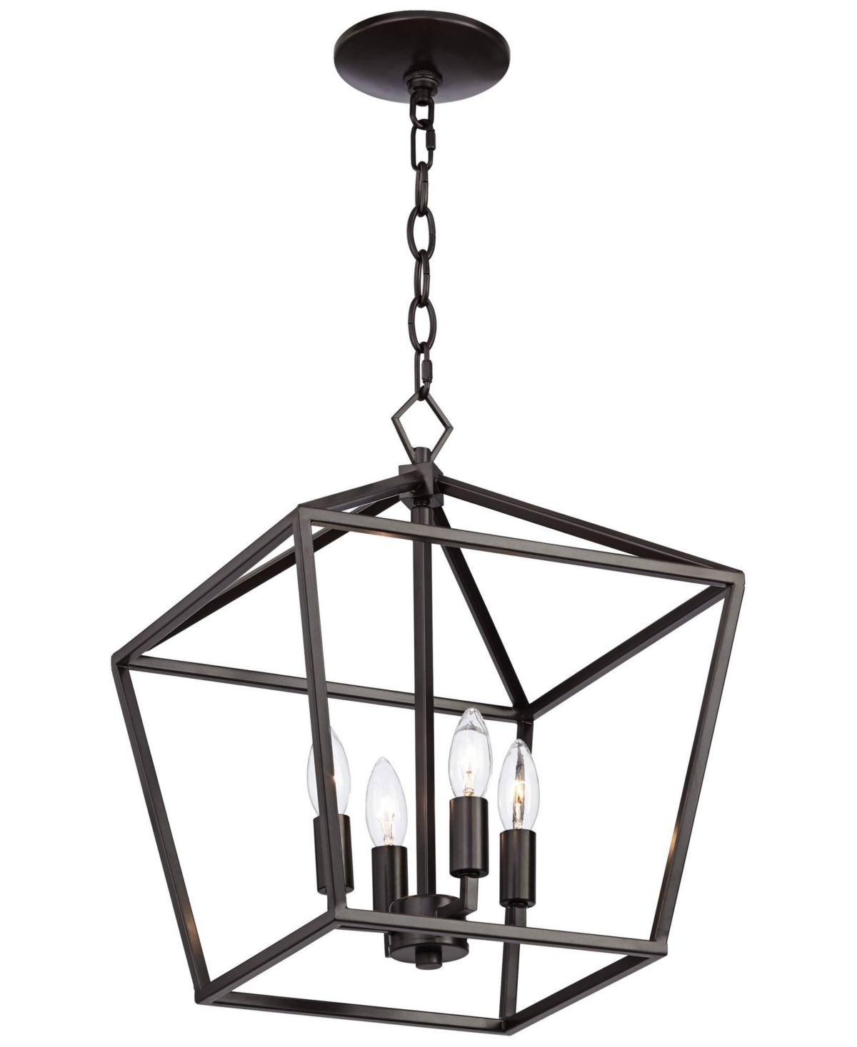 Franklin Iron Works Queluz Bronze Pendant Chandelier Lighting Wide Farmhouse Industrial Rustic Geometric Cage 4-Light Fixture for Dining Room Livi