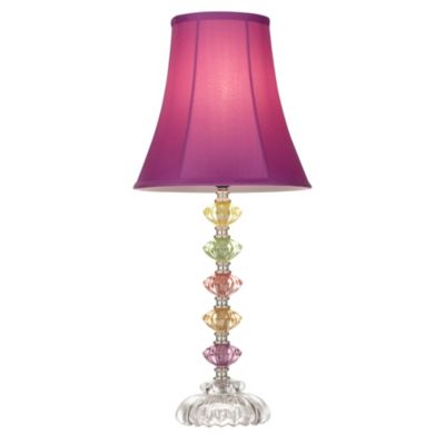 Bohemian Traditional Chic Style Accent Table Lamp 21" High Multi Colored Stacked Glass Pink Orchid Bell Shade Decor for Kids Girls Living Room Bedroom Bedside House Nightstand
