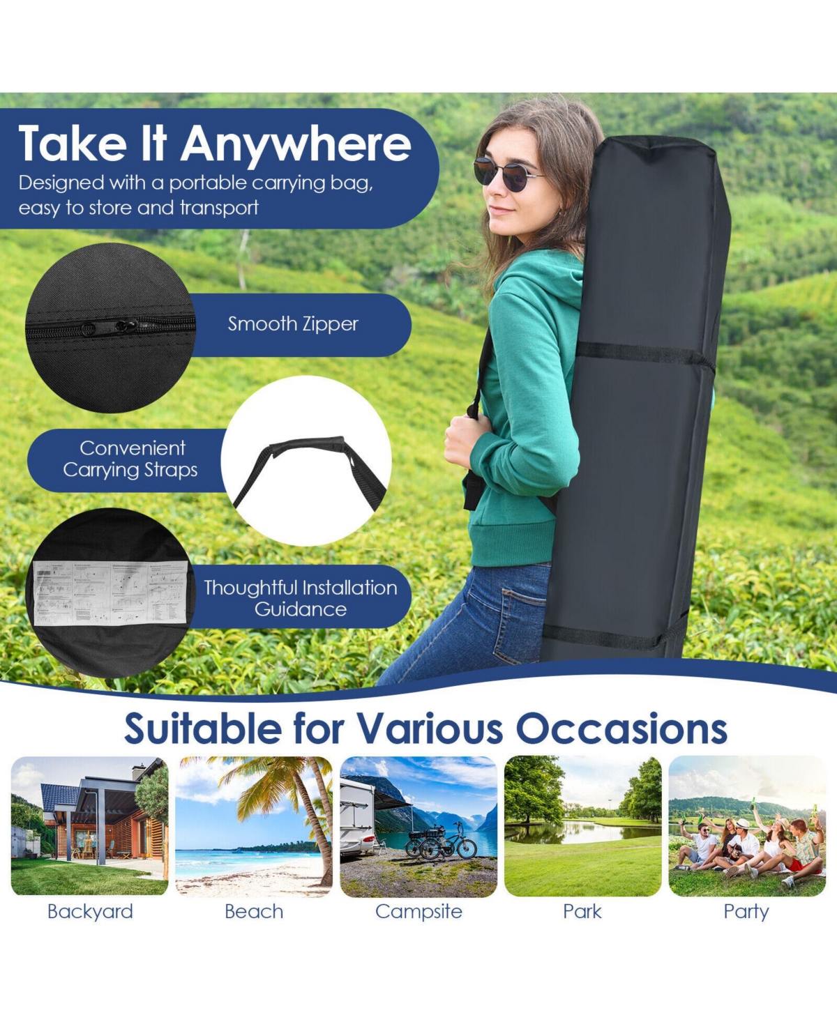 Slickblue x Feet Foldable Outdoor Instant Pop-up Canopy with Carry Bag