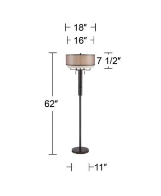 Alamo Industrial Rustic Floor Lamp 62" Tall Bronze Metal Sheer Organza Outer Linen Fabric Inner Double Drum Shade for Living Room