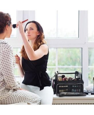 Makeup Brush Case Portable Artist Brush Holder Stand-Up Travel Cosmetic Organizer Bag