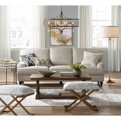 Cadence Modern Floor Lamp Standing 62" Tall Crystal Glass Column Satin Brass Linen Drum Shade for Living Room Bedroom Office House