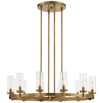 Aron Brass Gold Wagon Wheel Chandelier 36" Wide Modern Clear Glass Shade 12-Light Fixture for Dining Room House Foyer Kitchen Island Entryway