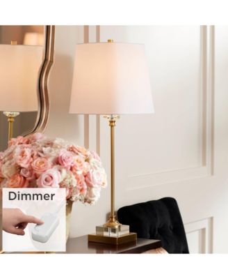 Julia Traditional Buffet Table Lamp 29 1/2" Tall Gold Crystal with Table Top Dimmer Fabric Tapered Drum Shade for Living Room Dining Home