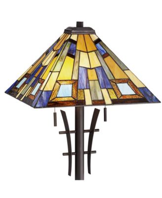 Rustic Mission Asian Floor Lamp 62" Tall Bronze Iron Jewel Tone Stained Art Glass Shade for Living Room Bedroom Office House Home