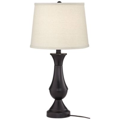 Traditional Table Lamps 25" High Set of 2 with Hotel Style USB Charging Port LED Bronze Oatmeal Shade Touch On Off for Living Room Bedroom