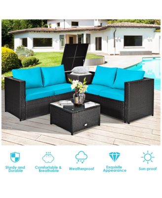 8PCS Outdoor Patio Rattan Furniture Set Cushion Loveseat Storage Table Turquoise