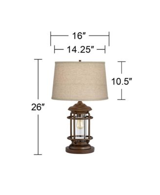 Andreas Industrial Table Lamp 26" High Brown Metal with Nightlight LED and USB Charging Port Oatmeal Shade for Living Room Desk