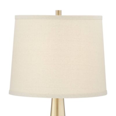 Modern Table Lamps 25" High Set of 2 with USB Charging Port Brass Metal Beige Drum Shade for Bedroom Living Room House Desk Bedside Home