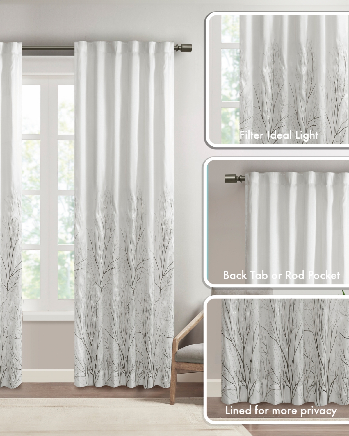 Madison Park Andora Botanical Embroidered Curtain Panel, 50