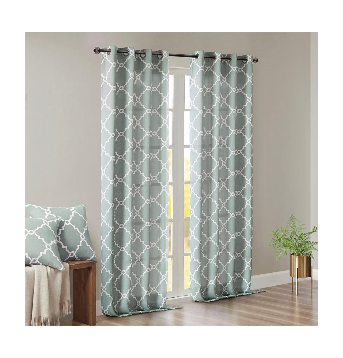 Madison Park Saratoga Fretwork Print Single Window Curtain Panel for Bedroom, Grommet Top Design Single Curtain for Living Room, Width 50 length 95 in
