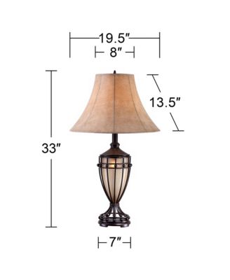 Cardiff Rustic Table Lamp 33" Tall Brushed Iron with Nightlight Beige Fabric Shade for Bedroom Living Room Bedside Nightstand Home