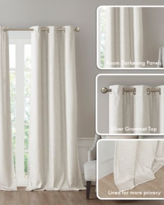 Como Tonal Printed Faux Silk Room Darkening Curtain for Bedroom, Grommet Top Design Panels Pair for Living Room, Width 42 length 95 inches 2 panels set, Ivory Window Panel